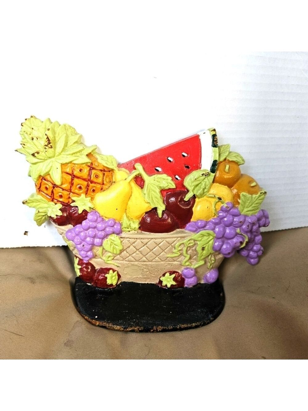 Vintage Cast Iron Colorful Fruit Basket Door Stop